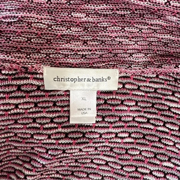 Christopher & Banks Open Cardigan Sweater XL Striped Spotted Pink Black White - Picture 9 of 9